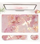 QiyI Leather Desk Mat Set, 4-in-1 Large Mouse Pad with Wrist Rest, Non-Slip Desk Pad + Keyboard W...