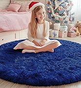 PAGISOFE Round Rugs 5Ft,Fluffy Blue Rugs for Bedroom Living Room,Furry Rugs for Girls Boys Room,F...