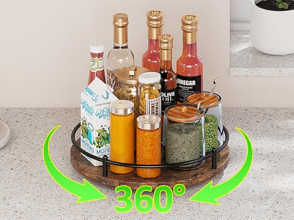 360° rotation easily rotating tabletop trays stable non-skid anti slip stable food container organiz