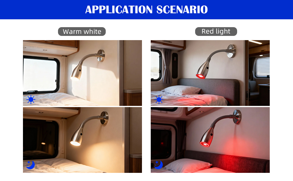 THALASSA silver Travel Trailer Bedside Light with red mode
