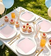HEIPINIUYE 50 Pcs Light Pink Scalloped Luncheon Napkins 6.5 × 6.5 Inch Baby Pink Scalloped Paper ...