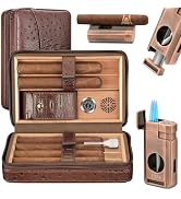 TISFA Cigar Case, Leather Cigar Humidor with Cigar Lighter, V Cut Cigar Cutter, Cigar Holder 3 in...