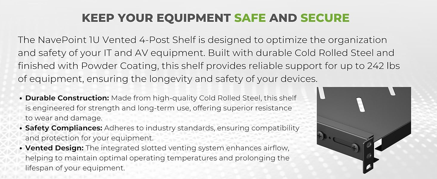 NavePoint 1U Vented 4-Post Shelf