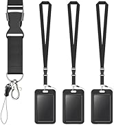 Uniclife 3 Pack Sliding Badge Holder Hard Black Vertical Plastic Card Case Protector with Detacha...