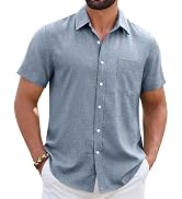 ROUWELL Mens Linen Shirt Short Sleeve Wrinkle Free Casual Untucked Button Down Shirts Beach Breat...