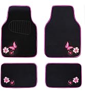 CAR PASS Embroidery Butterfly and Flower Car Floor Mats, Pink Car Floor Mats Universal Fit 95% Au...