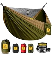 Camping Hammock with Mosquito Net, 500 lbs Portable Hammock with Tree Straps, 2-in-1 Double/Singl...