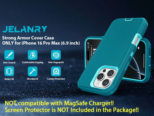 Jelanry iphone 16 pro max phone Case Heavy Duty Rugged Dual-Layer Protection Shockproof Dropproof