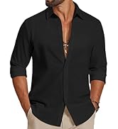 COOFANDY Men's Casual Button Down Shirts Long Sleeve Cotton Beach Wedding Shirt Summer Linen Shir...