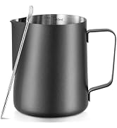 Frothing Milk Pitcher, 20 oz/600 ml Stainless Steel Frothing Milk Jug with Latte Art Pen,with Int...