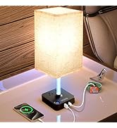 COZOO 3 Way Dimmable Touch Bedside Table Lamp with 3 USB Charging Ports 2 Outlets Power Strip,Bla...