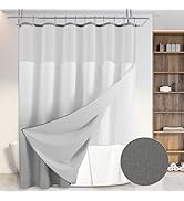 Ombre Linen Textured Shower Curtain with Snap-in Fabric Liner Set, 12 Hooks Included - Hotel Styl...
