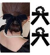 TUCEWP Bows for Women Girls 2Pcs Black Velvet Bow Scrunchies for Long Thick Curly Hair Ultra Soft...