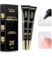 Krofaue Solid Nail Glue Gel, Press on Nail Glue 2 x 20g Each (40g Total), UV LED Lamp Curing Stro...