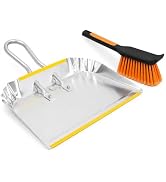 PHYEX 17" Heavy Duty Metal Dust Pan with Brush Set, Large Wide Mouth Dustpan with Stiff Bristle C...