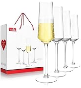 CnSneg Crystal Champagne Flutes Glass Set of 4, Hand Blown Sparkling Champagne Glasses 7OZ, Clear...