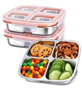3 Pack Stainless Steel Snack Containers - Kids Lunch Containers with 4 Compartment