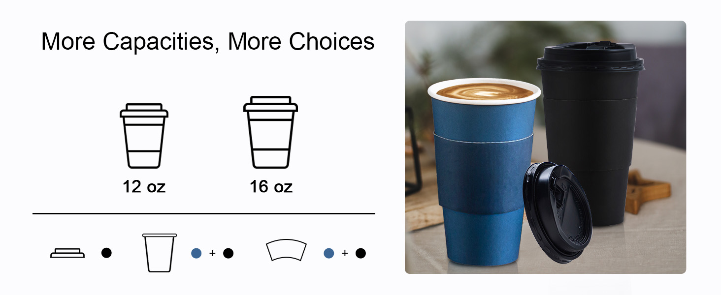 Disposable coffee cups with lids can be used for hot beverages such as coffee, tea, hot chocolate