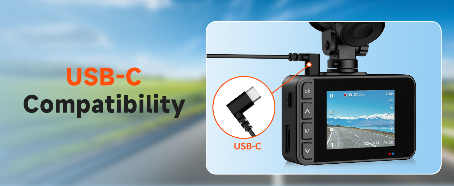 type-c front and rear dash cam