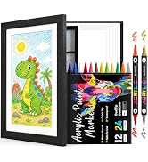 FUNLAVIE Kids Artwork Display Frame Set with 12 Dual-Tip Markers (24 Colours) & 12 Drawing Papers...