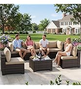LEVELEVE 7 Pieces Outdoor Patio Furniture Sets,Rattan Conversation Sectional Set,Manual Weaving W...