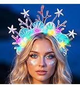 JEAIRTS Light Up Shell Headband Glowing Starfish Hair Band Led Coral Pearl Mermaid Hair Accessori...