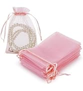HRX Package 100pcs Blush Pink Organza Gift Bags, 4 x 6 inch Candy Mesh Drawstring Bags Jewelry Po...