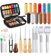 MORFEN 56Pcs Leather Stitching Punch Kit, Leather Sewing Kit with 4mm Prong Sewing Hole Punch Wax...