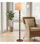 63.5" Rustic Floor Lamp for Living Room, Farmhouse Floor Lamp with Rotary Switch & Linen Shade, V...