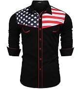 COOFANDY Men's American Flag Button Down Shirts Western Cowboy Shirt Slim Fit Patriotic Long Slee...