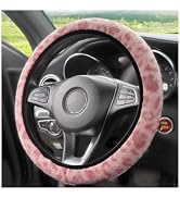 Norkmdi 14.5-15 Inch Fluffy Leopard Steering Wheel Cover, Pink | anti-slip surface, warm hand con...