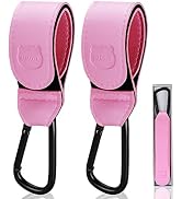 Stroller Hooks -2 Pack, MIAOKE Premium Leather Stroller Clip Accessories with Black Carabiner for...