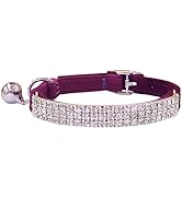 THAIN Rhinestones Cat Dog Collar Soft Velvet Safe Adjustable Collar Bling Diamante with Bells, 8-...