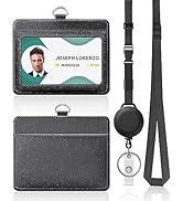 Uniclife Retractable Adjustable Lanyard and Horizontal Leather ID Badge Holder Breakaway Neck Lan...