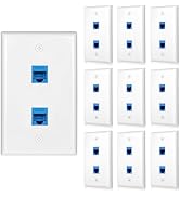10 Pack Ethernet Wall Outlet Plate Cat6 2port Panel Coupler Rj45 Jack Keystone Box Network 2 port...