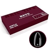BETE Short Almond Nail Tips, 224Pcs 16 Sizes, Clear Acrylic Full Cover False Nails, Pre-Shaped, S...