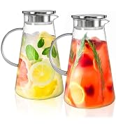 Nicunom 2 Pack 68 oz Glass Pitcher with Lid, BPA-Free Glass Water Jug Carafe Heat Resistant Ice T...