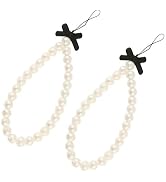 2Pcs White Mobile Phone Lanyard Universal Phone Chain Black Bow Pearl Beaded Phone Lanyard Wrist ...