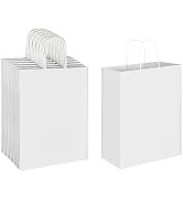 Oikss 50 Pack 10x5x13 White Kraft Paper Bags with Handles Bulk for Birthday Party Favors Grocery ...