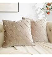 GIGIZAZA Decorative Velvet Pillow Covers 18x18, Set of 2 Champagne Sofa Couch Throw Pillows Cover...
