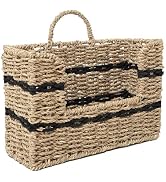 Handmade Seagrass Woven Hanging Basket with Black Cotton Rope - 11.81 x 4.33 x 7.87 Inches - Idea...