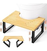 Wood Foldable Toilet Poop Stool Adult, 7" 8" 9" Height Adjustable Squatting Potty Stool for Adult...