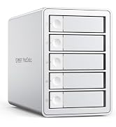 Five-bay external hard drive enclosure in silver and white, featuring individual drive bays with front-access slots.
