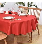 Oval Tablecloth 60 x 84 Inch Washable Fabric Table Cloth Solid Red Table Cover for Dining Wedding...