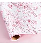 Yarcony Pink Floral Gift Wrapping Paper, Vintage Toile Floral Pink Gift Wrap for Girls Women Birt...