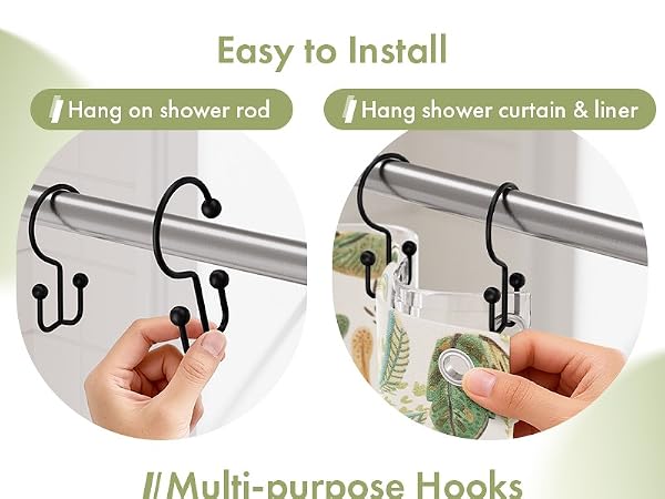 Amazer 12PCS Minimalist Simple Double Shower Curtain Hooks