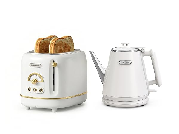 Hazel Quinn Collaboration Retro Electric Kettle & Toaster, Pearl White