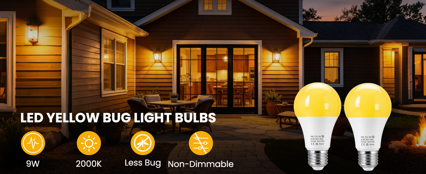 yellow bug light bulbs outdoor led Yellow Amber Bug Lights for Outside Porch bug repellent light