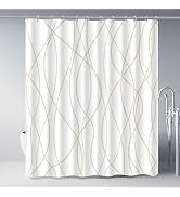Punkray Beige Khaki Shower Curtain for Bathroom with Hooks, Extra Long Shower Curtain Set Stripe ...