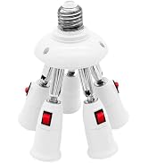 5 in 1 Light Bulb Socket Splitter, Multi-E26/E27 Light Bulb Splitter Adapter with Switch, 360 °Ad...